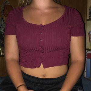 Forever 21 cropped, ribbed, button up t-shirt